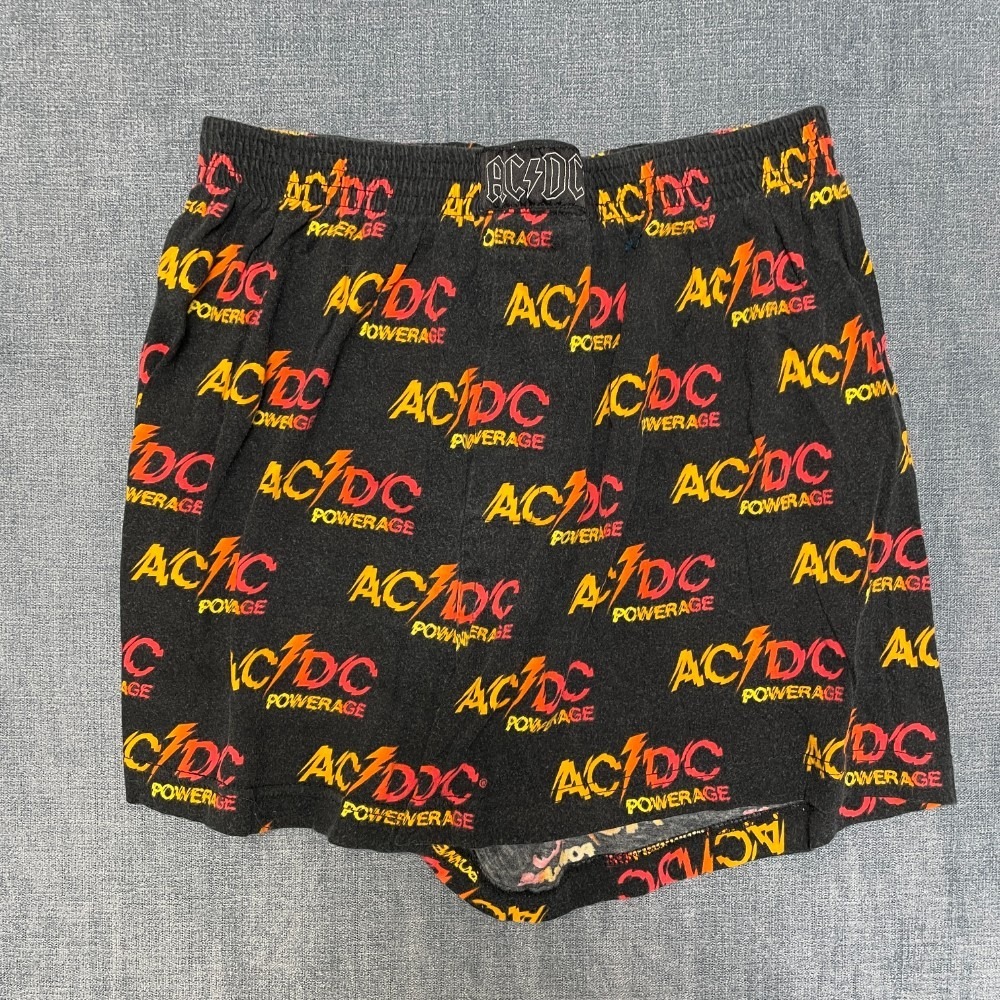 AC/DC Rockwear Powerage Lounge Shorts Mens Small Black All Over Logo Sleepwear